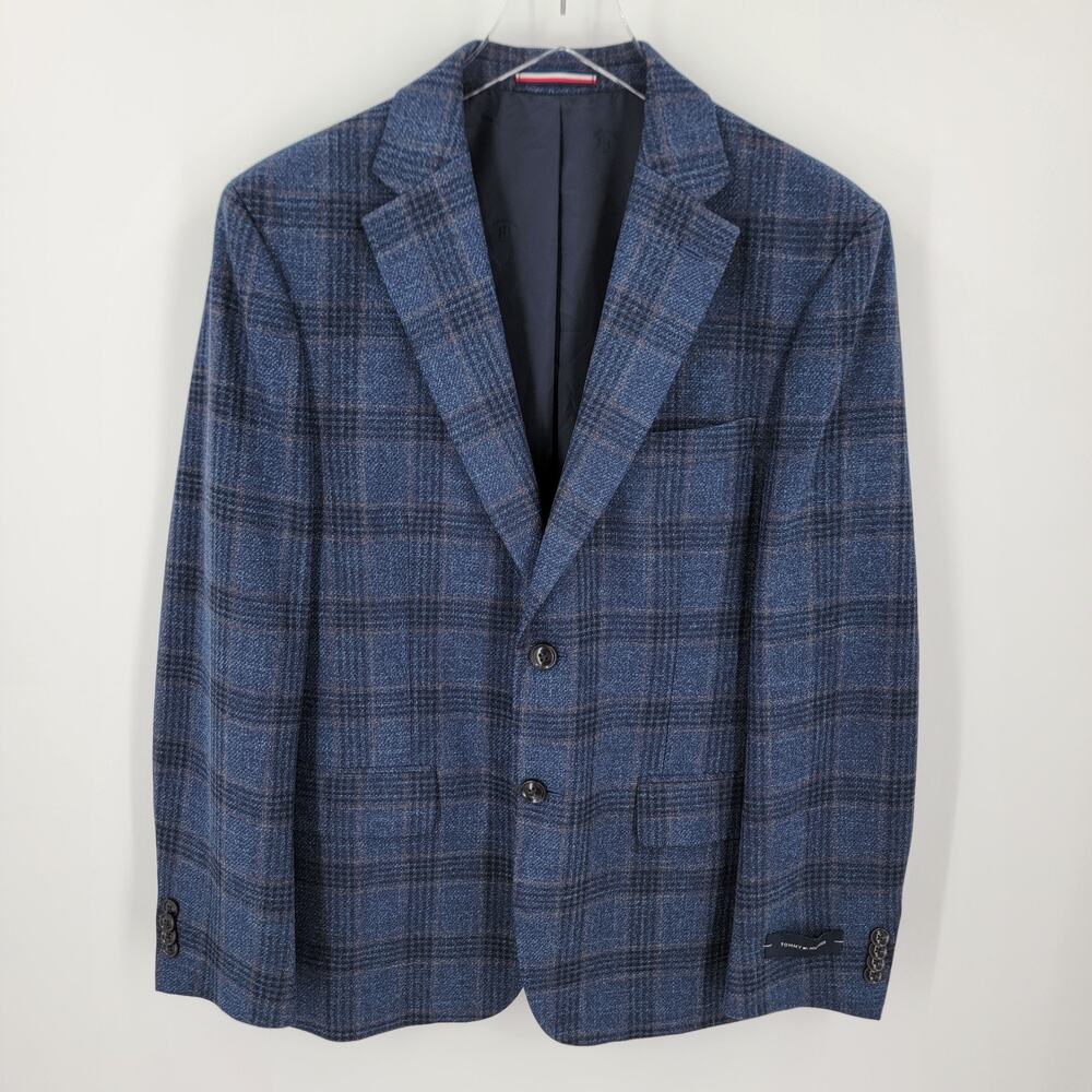 Tommy Hilfiger Sport Coat Blazer Mens 38 Short 38S Blue Brown Plaid 2 Button